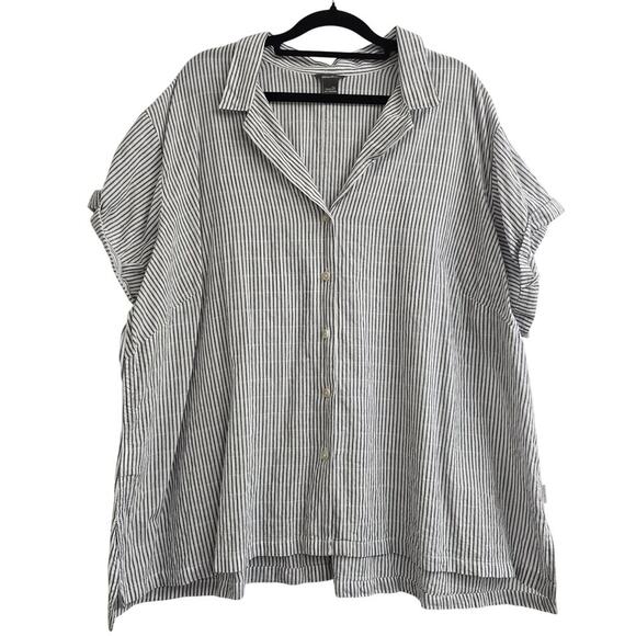 Eddie Bauer Women’s Plus Size 2X Gray Striped Cotton Shirt Coastal Resort Boho - Picture 1 of 7
